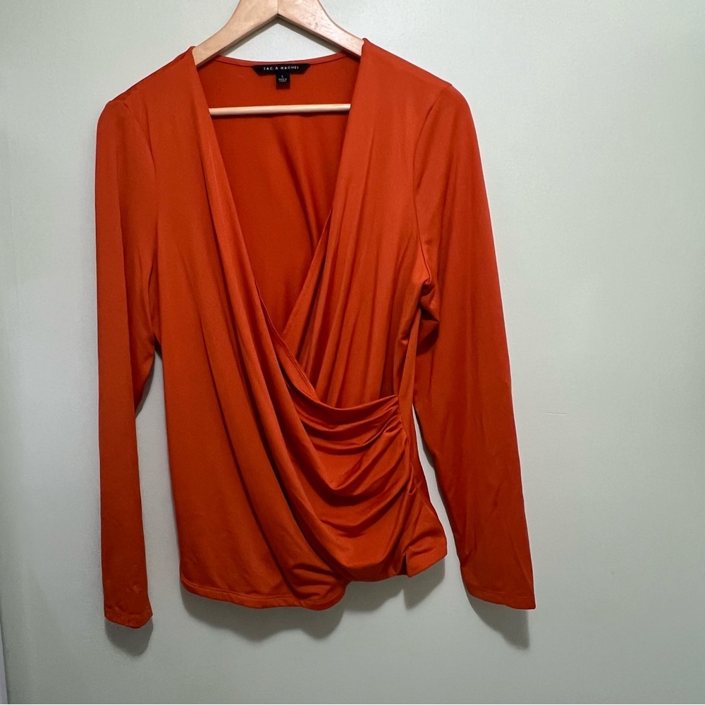 Zac & Rachel Orange Draped Surplice Blouse – Size Large